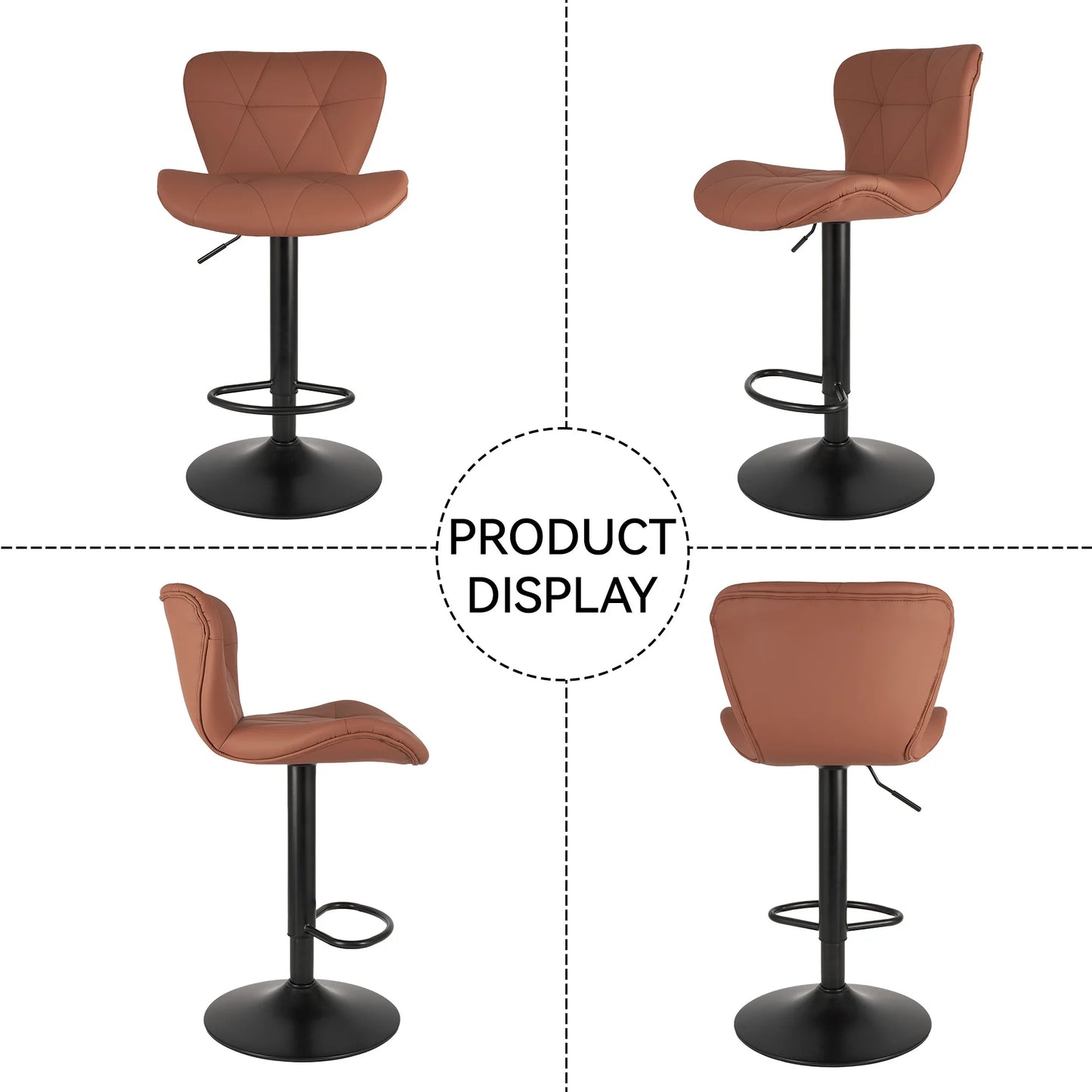 2 Pcs Bar Chair 360 Degree Rotation Faux Leather Backrest