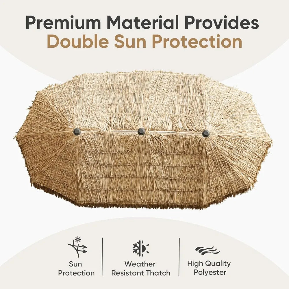 13ft Tiki Patio Umbrella With Crank 12 Ribs Market Style For Garden Lawn Deck