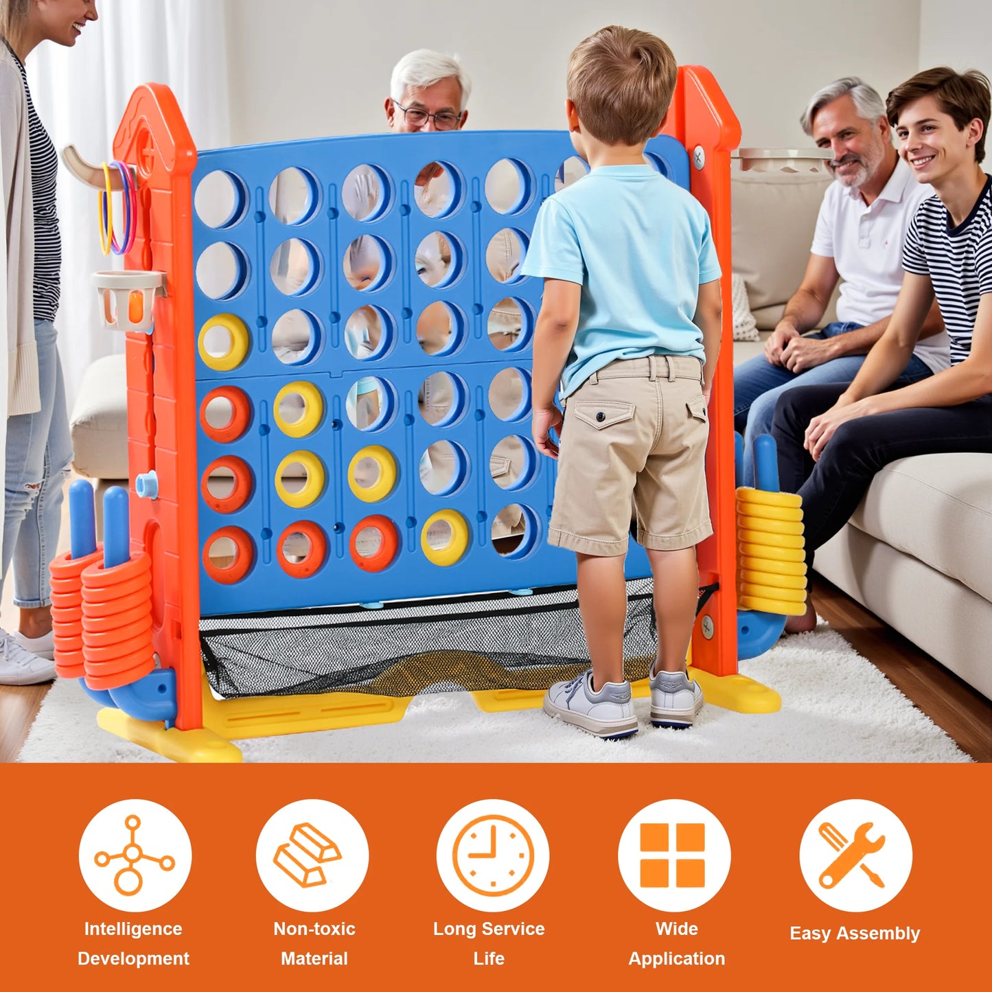 Kids Giant 4 To Score Mesh Bag Connect Four Ring Toss Golf And Basketball Hoop