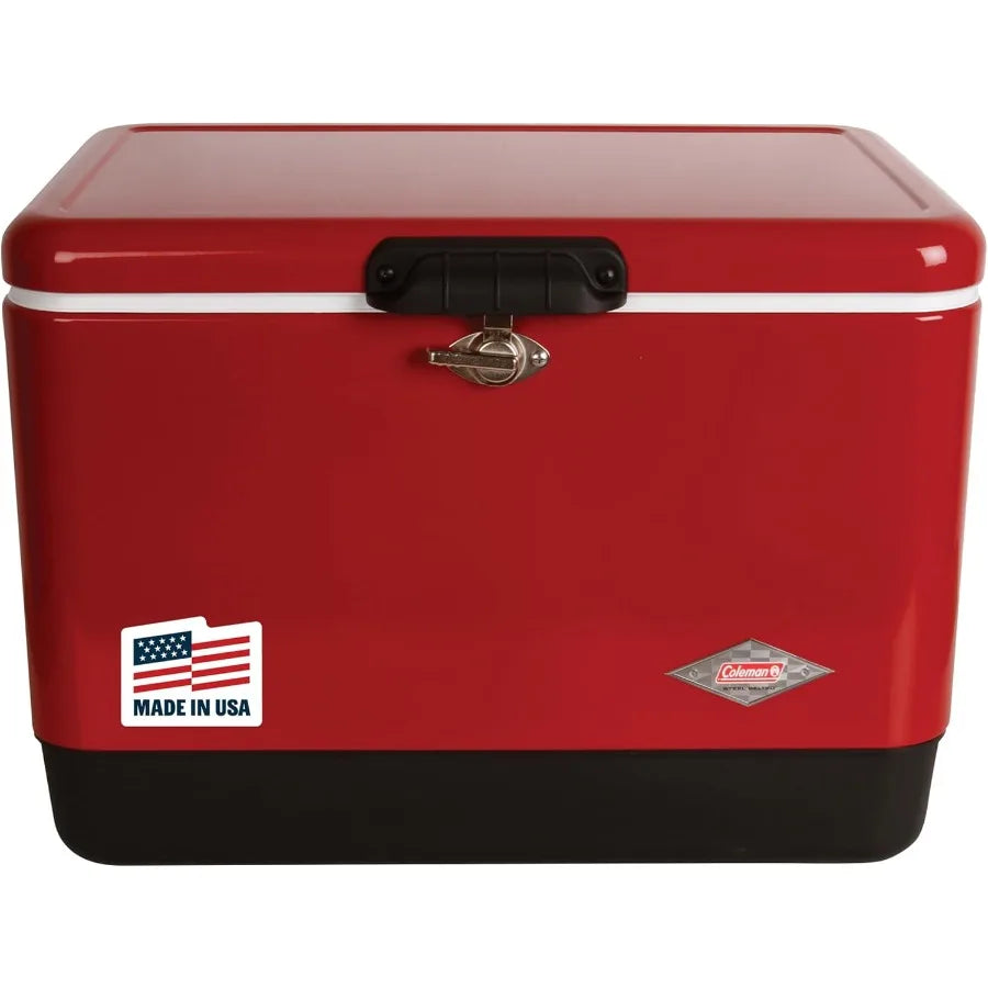 Vintage 54 Quart Steel Belted Cooler With 85 Can Capacity Keeps Ice For 4 Days