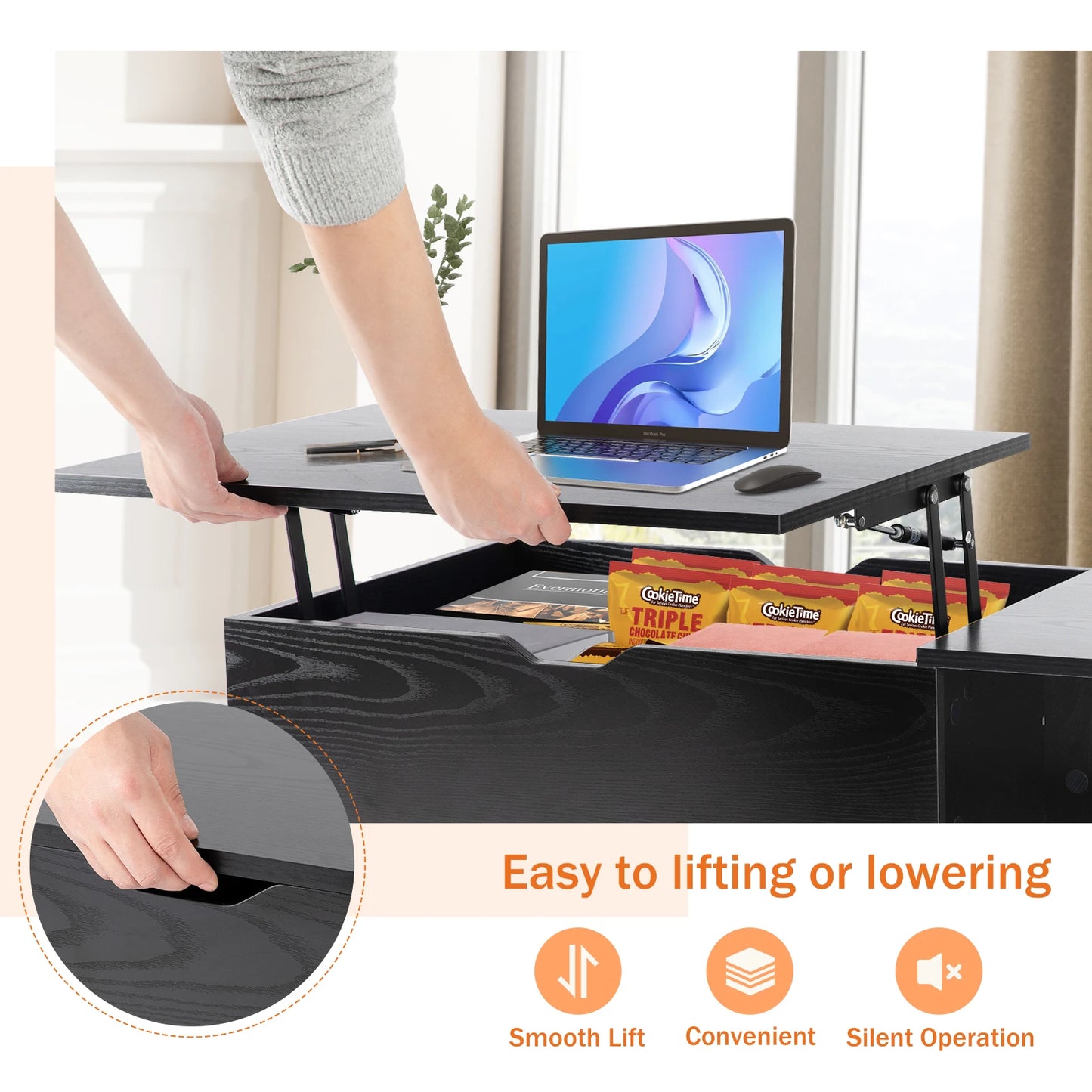 JHK Lift Top Wood Coffee Table With Storage For Living Room