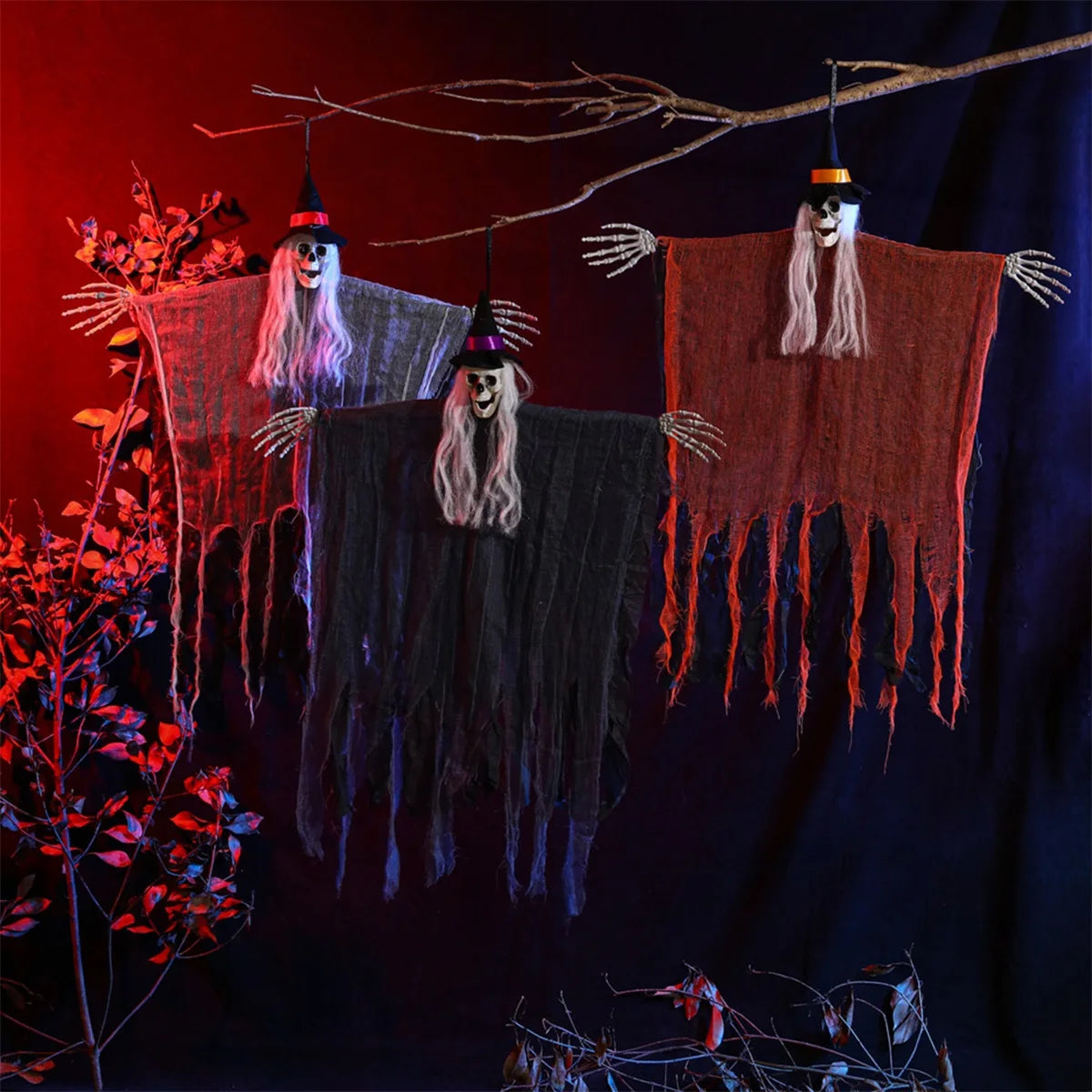 Creepy Halloween Skull Hanging Decorations Spooky Skeleton Ghost Tree Ornaments for Classroom Home and Office