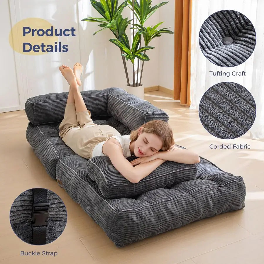 Folding Sofa Bed L Shaped Convertible With Armrest Pillow Portable Customized