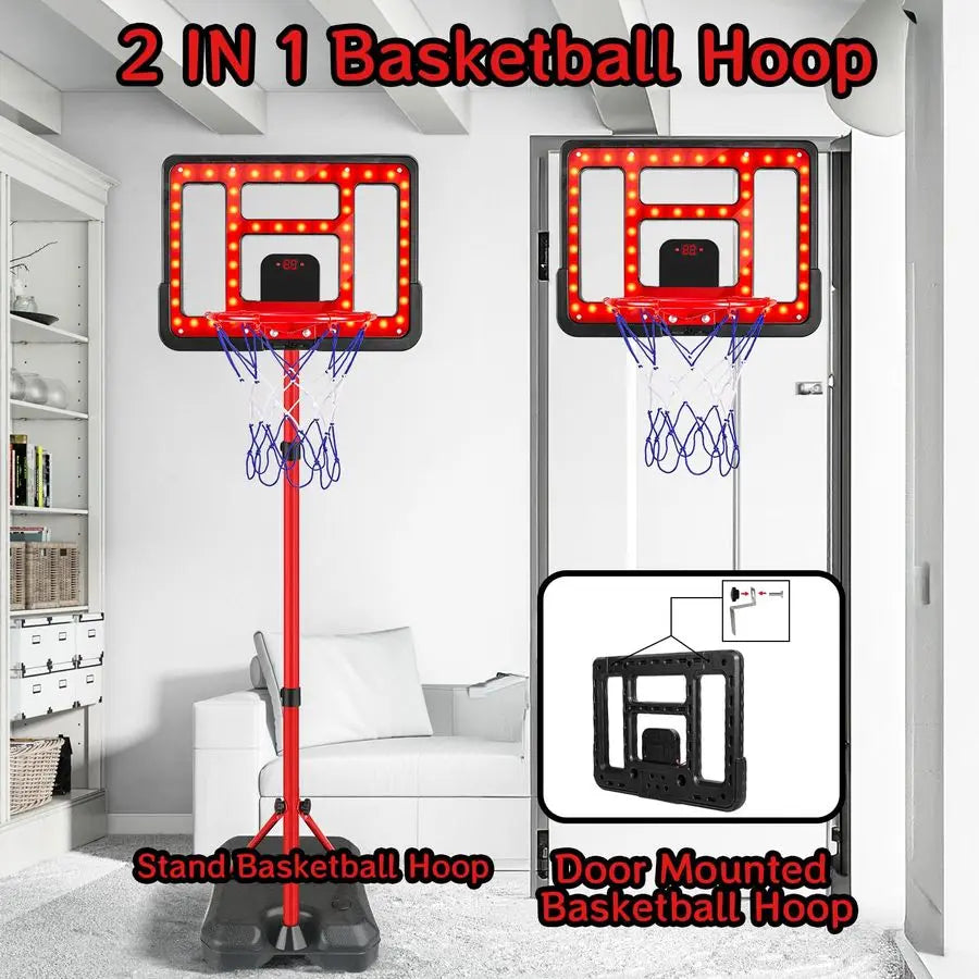 Adjustable Height Toddler Basketball Hoop Indoor Outdoor With Scoreboard LED
