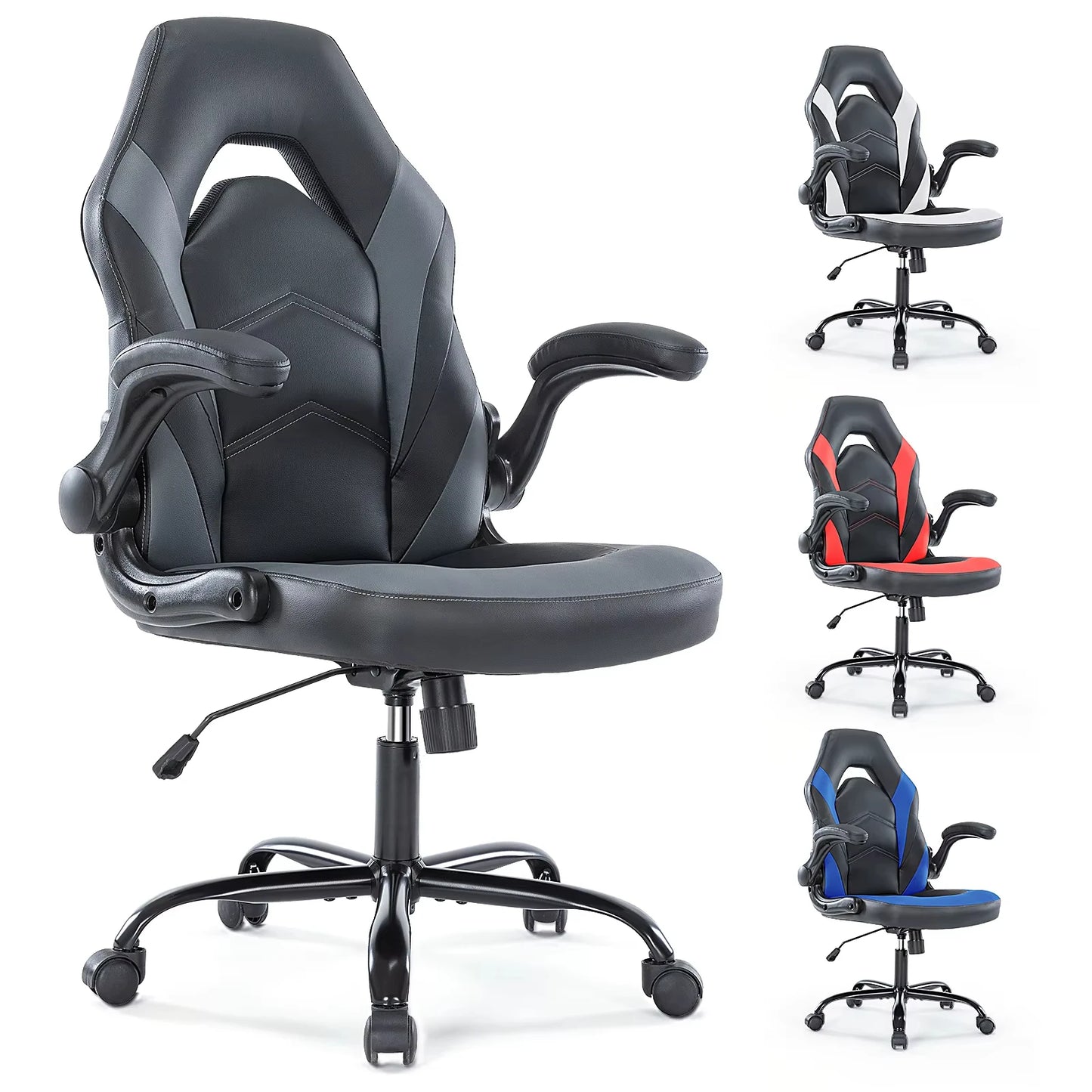 Ergonomic PU Leather Gaming Chair With Adjustable Flip Up Armrests For Office