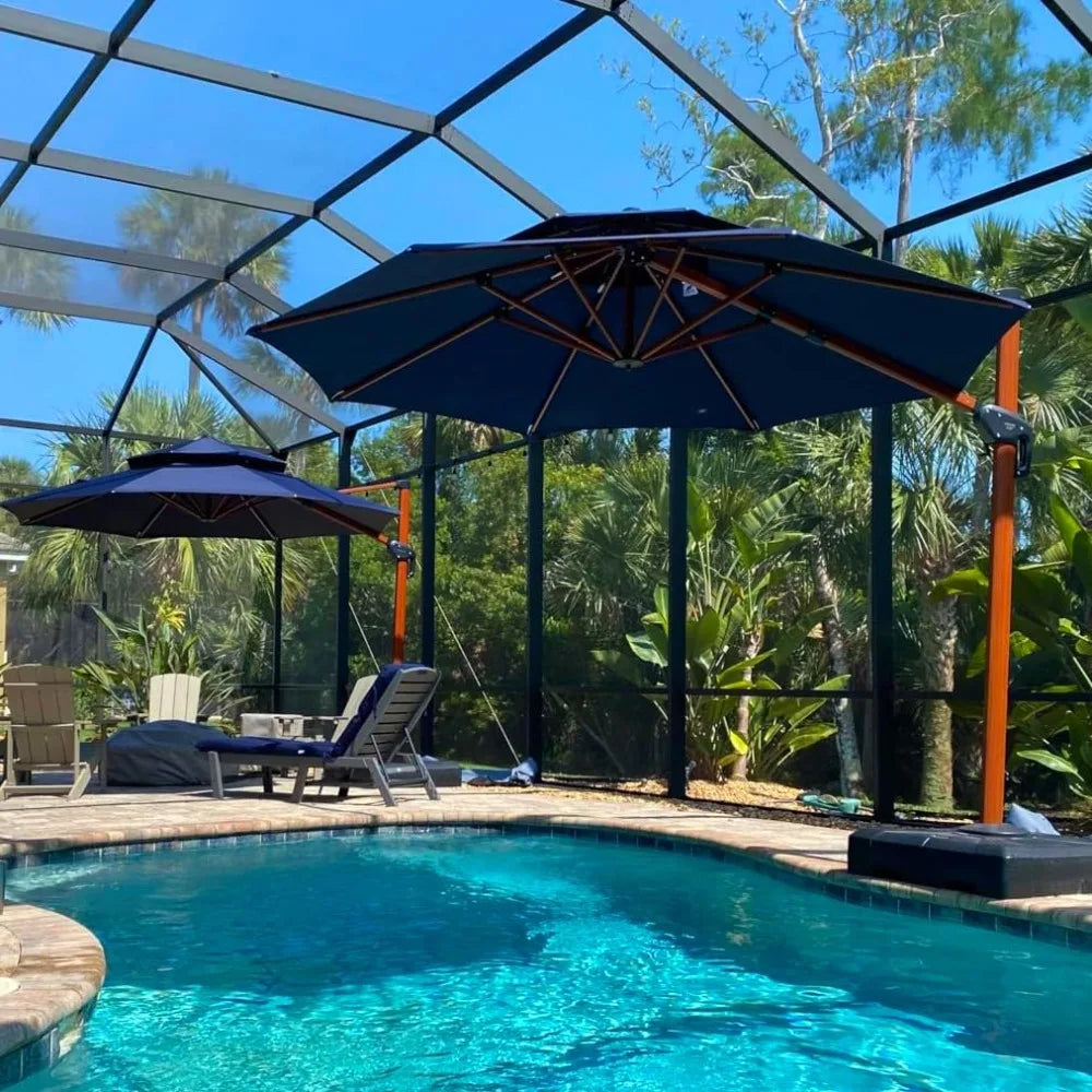 13Ft Patio Umbrella Cantilever Windproof Heavy Duty Sun Protection For Garden