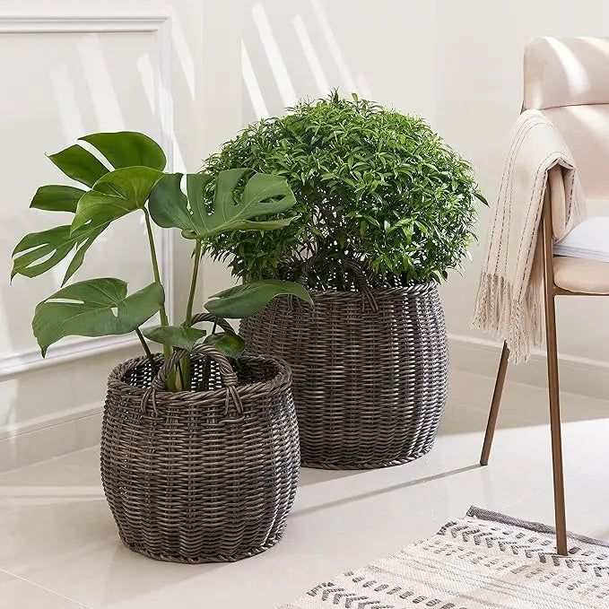 Two Pack Stackable Hand Woven Wicker Laundry Basket