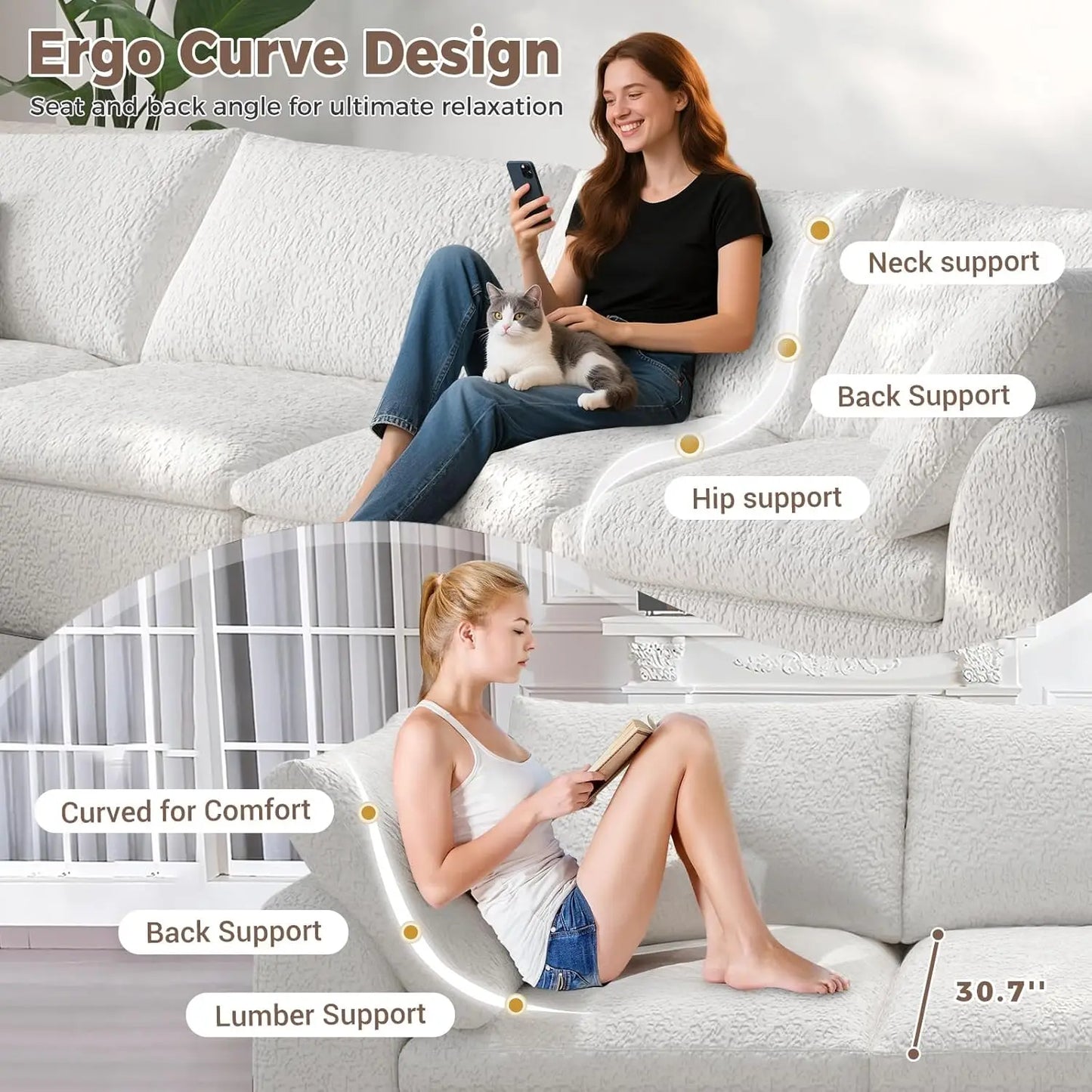 Oversized Sectional Modular Sofa With Ottoman U Shape Living Room Six Seater