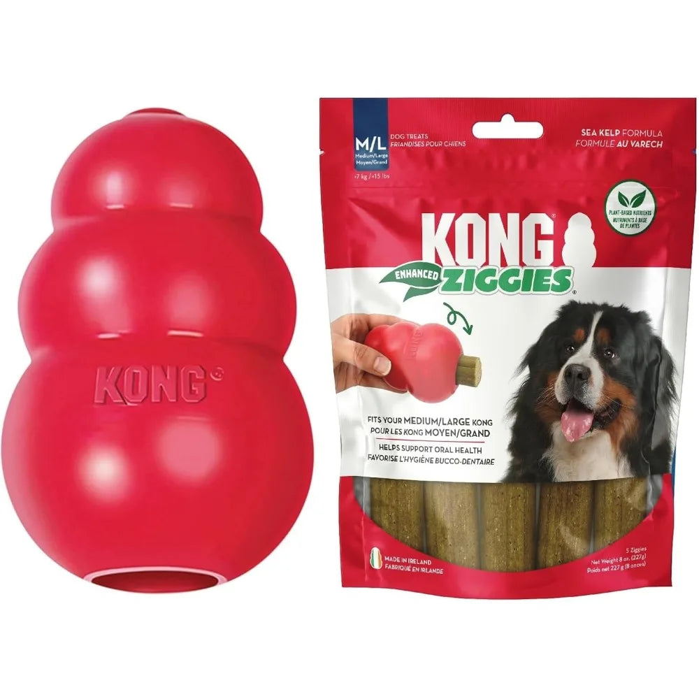 KONG Classic Toy and Enhanced Ziggies Treats Combo Pack for Dogs