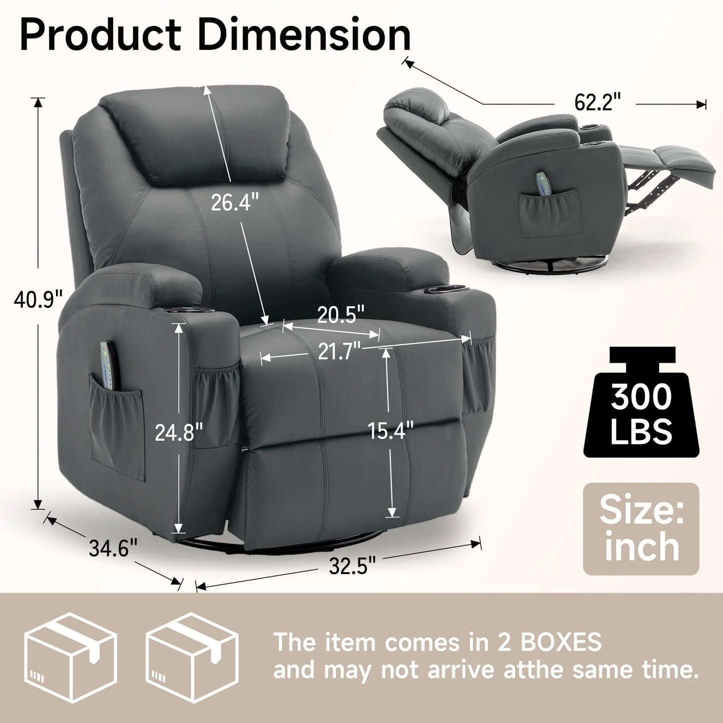 Recliner Chair With Massage And Heat 360 Degree Swivel Cup Holder Remote