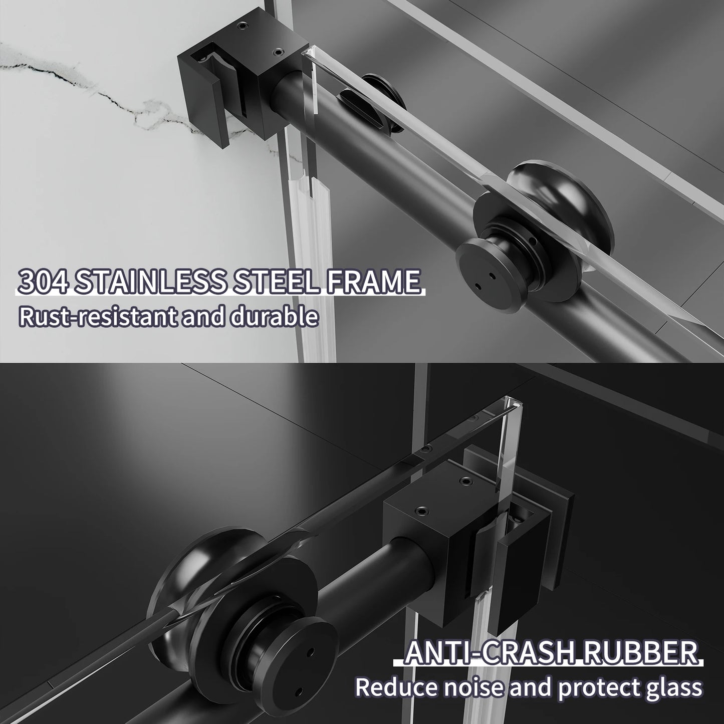 56-60 x 76 Frameless Sliding Shower Door Matte Black Glass