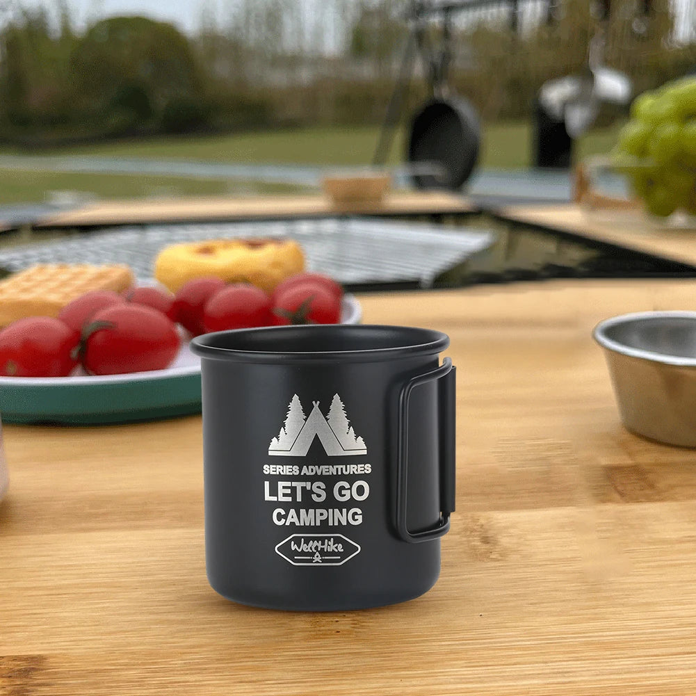 300ML Titanium Camping Mug Foldable Handle Portable