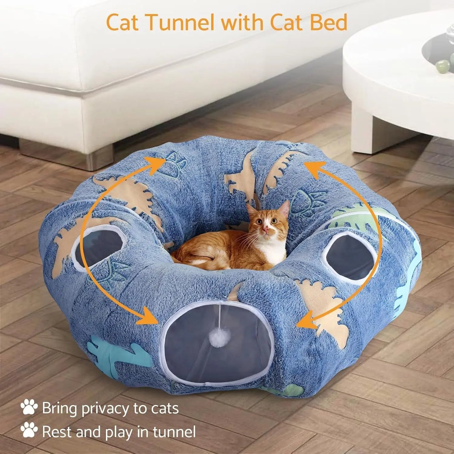 Maxetodo Cat Tunnel With Washable Bed 4 Entry Points