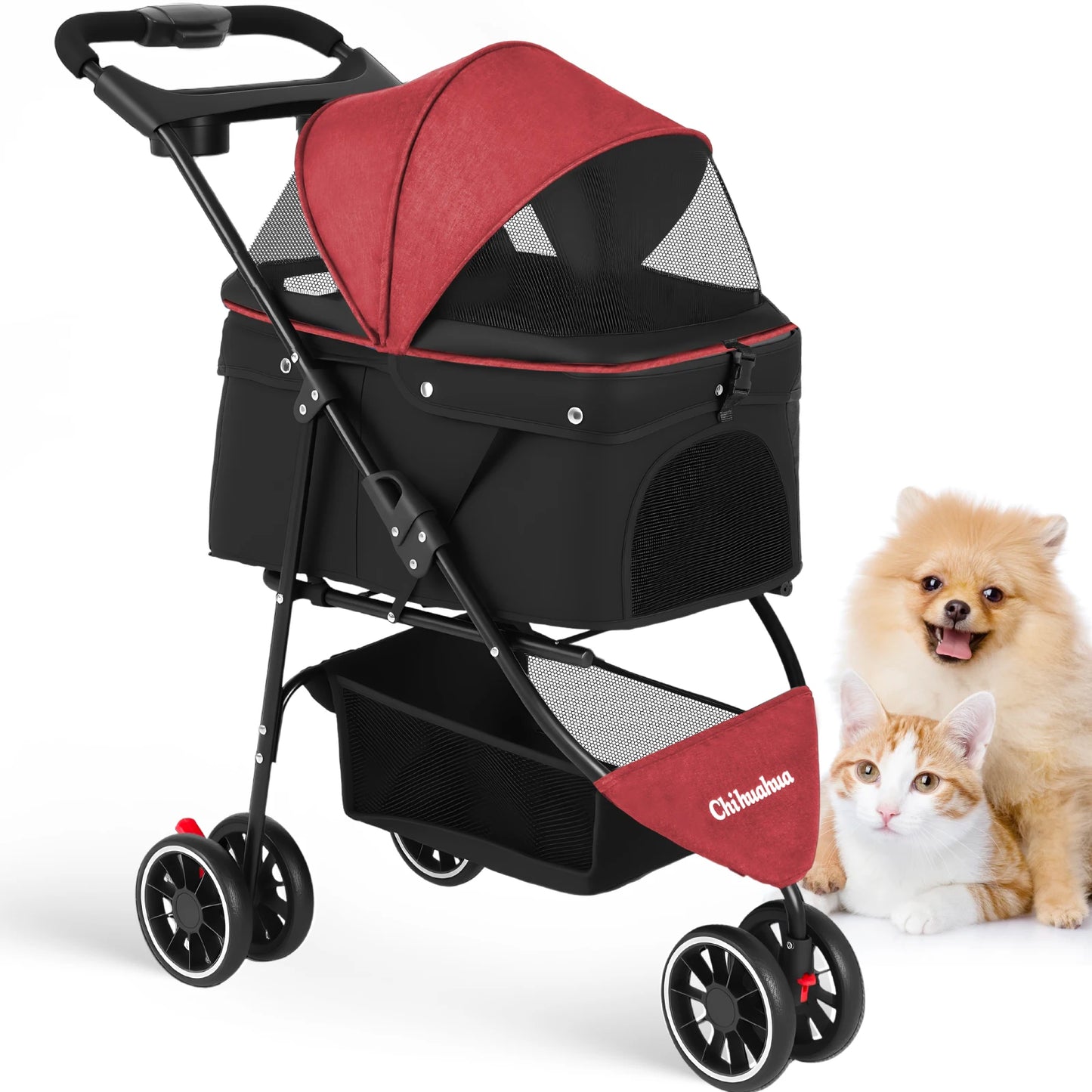 Portable Foldable Pet Stroller For Small Dogs And Cats Carrier With Canopy