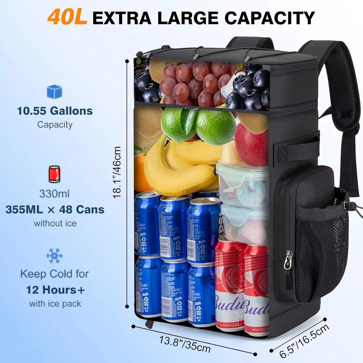 Insulated Cooler Backpack 40L Leakproof Dual Compartments for Camping