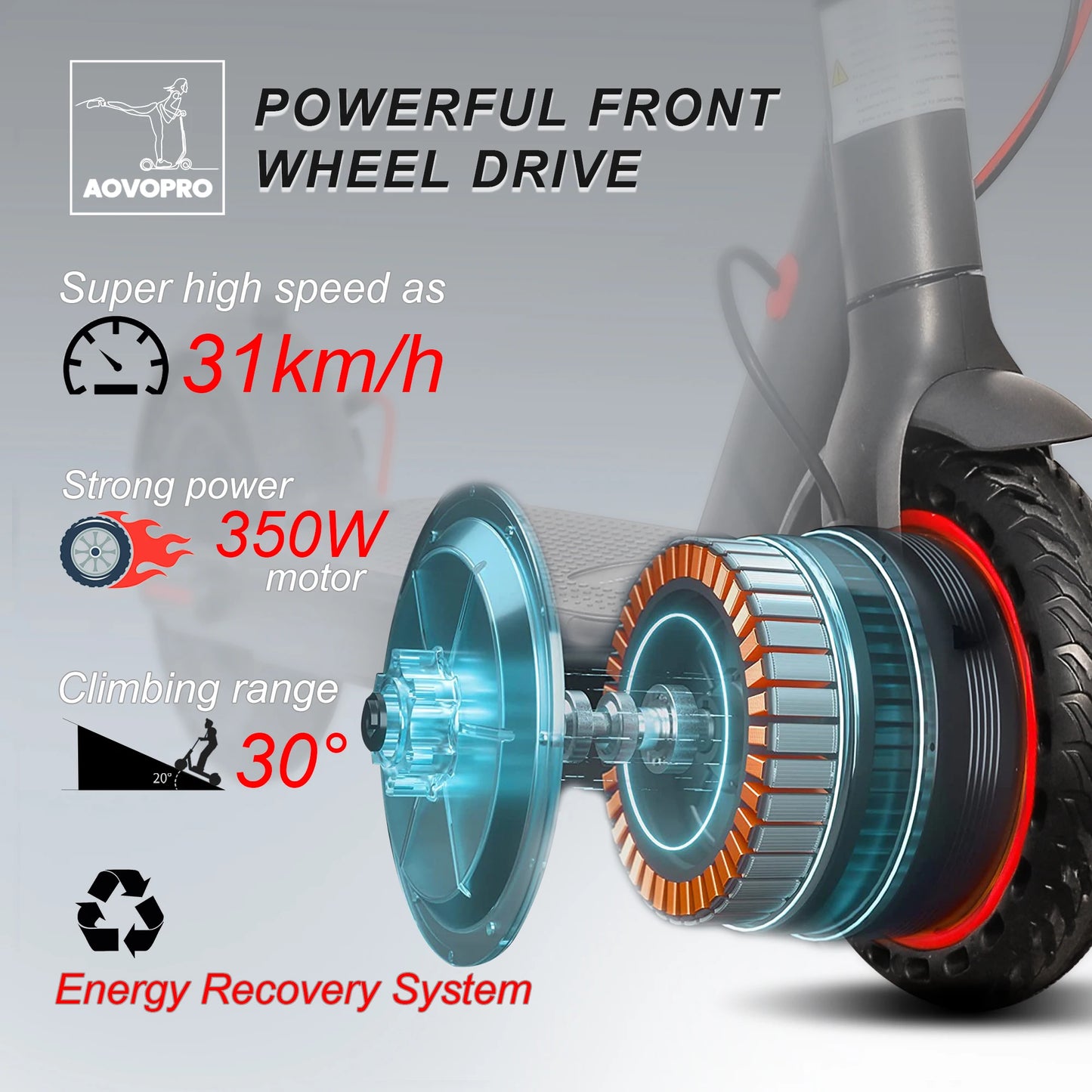 AOVOPRO ES80 350W Electric Scooter 10.5Ah 19 MPH 40-60km Foldable for Adults