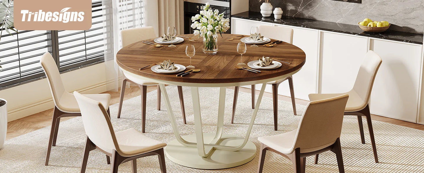 Tribesigns Round Dining Table 47 Inch Farmhouse Kitchen For 4 To 6 Gray Frame