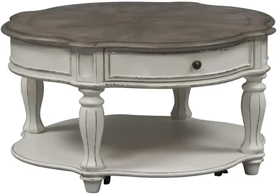 Round Cocktail Table 38 Inch White Modern Living Room