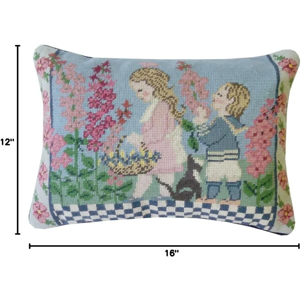 C F Home Summer Children Needlepoint Pillow 12 Inch x 16 Inch Pink
