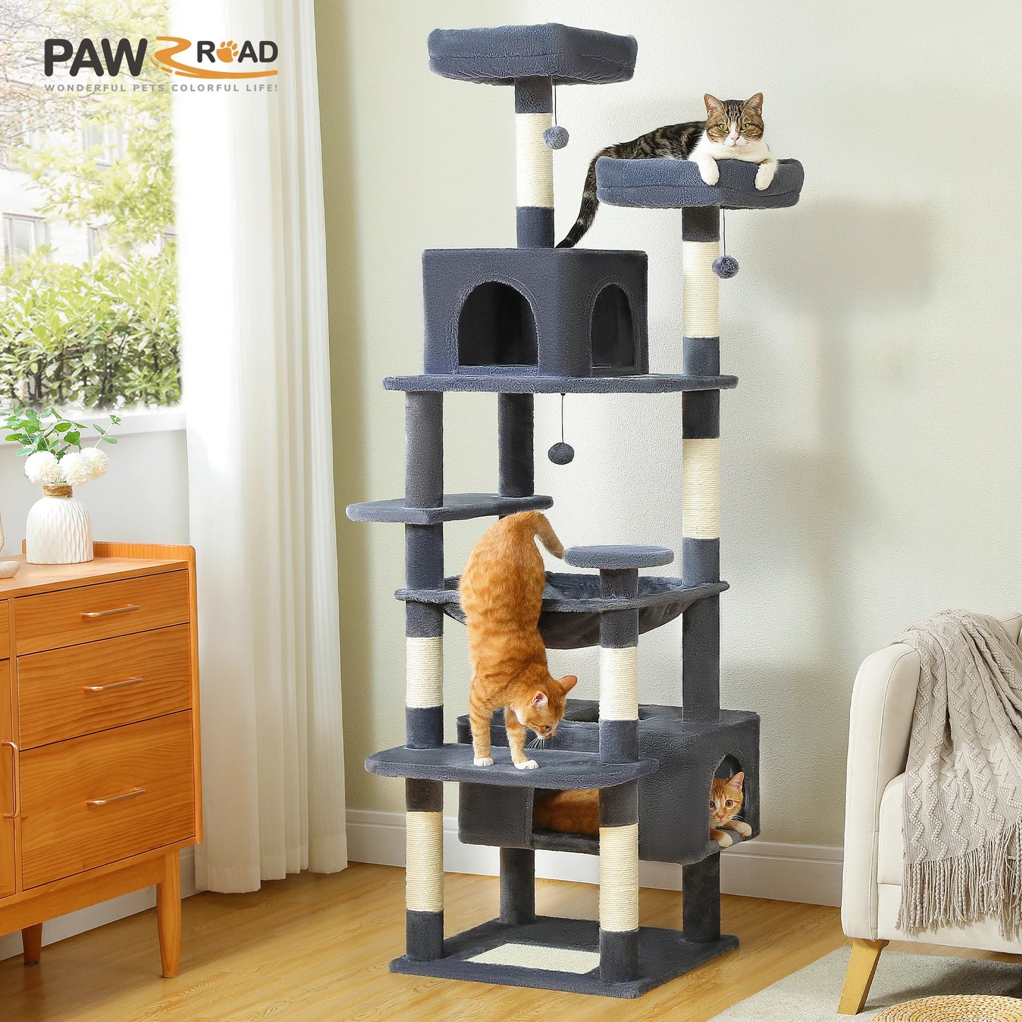 Large Cat Tree Tower Indoor Cats With Sisal Posts Hammock