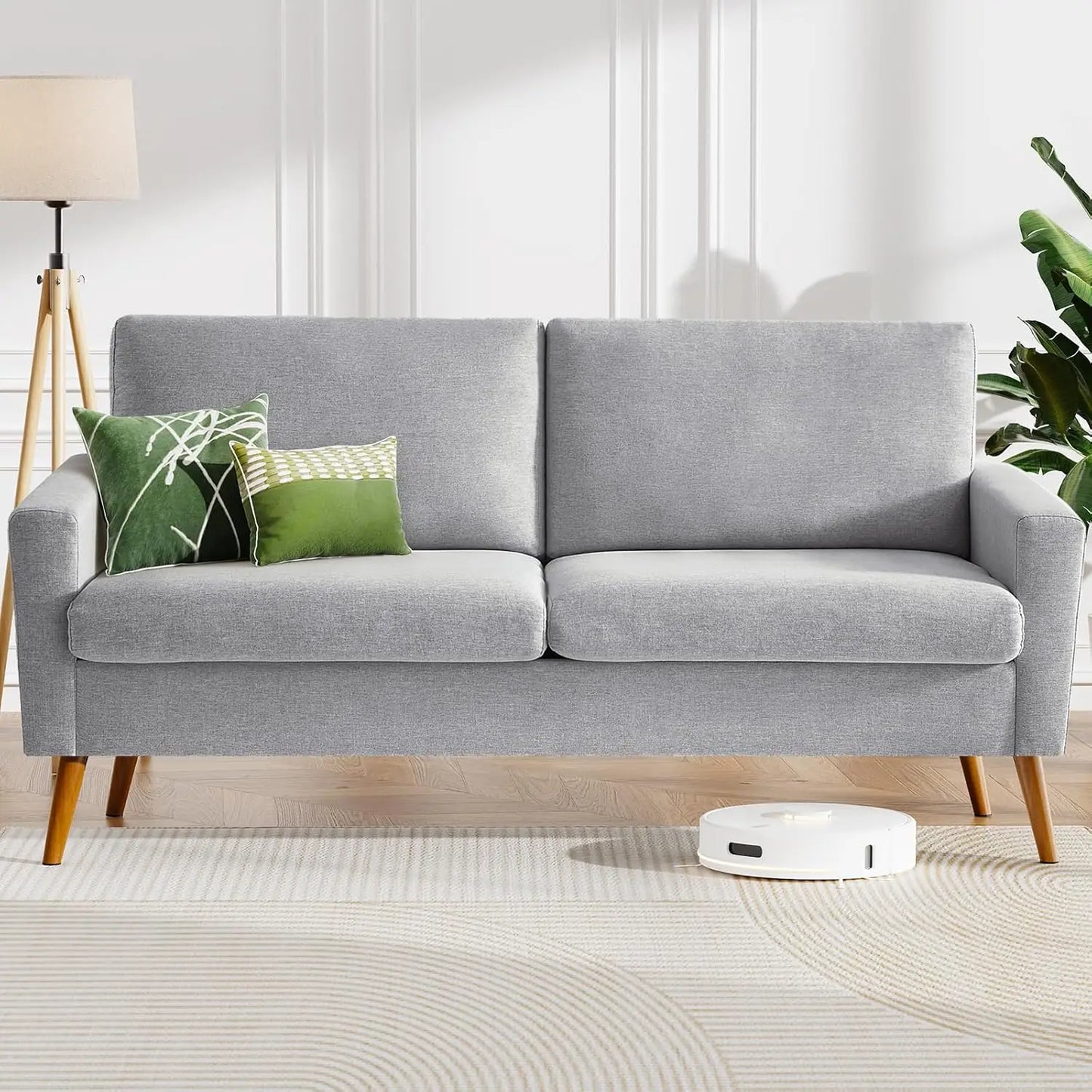 68 Inch Beige Corduroy Loveseat Sofa Mid Century Modern Small Love Seat