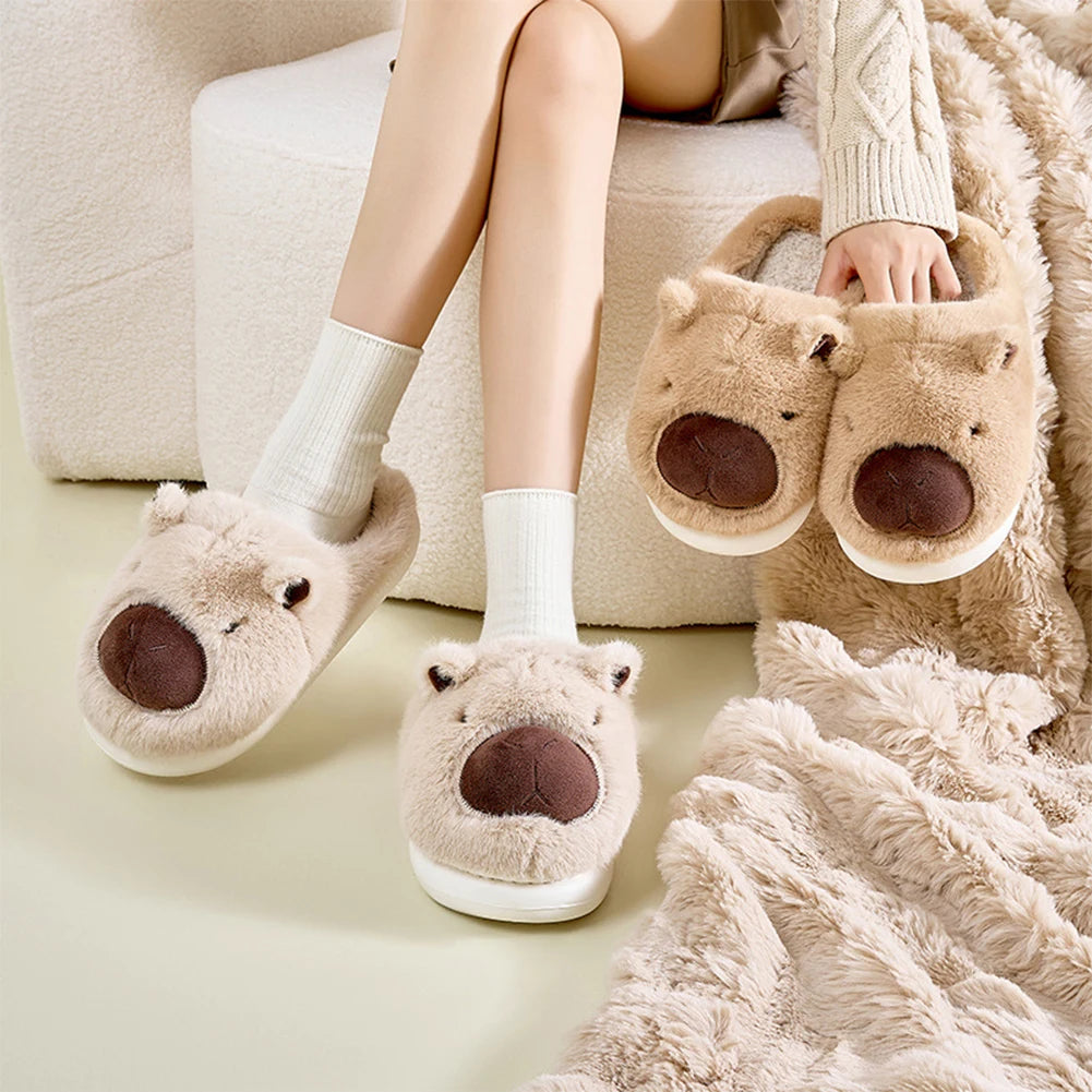 Plush Capybara Slippers Closed Toe Thermal Home Slippers For Men Women Non Slip