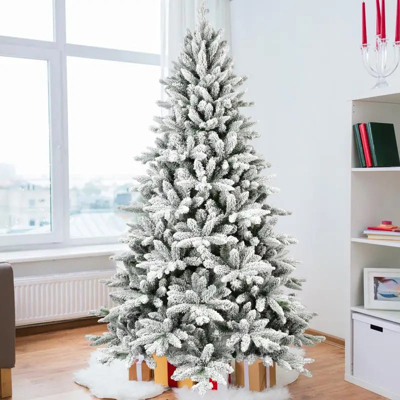 7Ft Snowy Flocked Christmas Tree 1514 Tips PE PVC Hinged