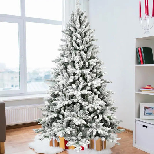 7Ft Snowy Flocked Christmas Tree 1514 Tips PE PVC Hinged