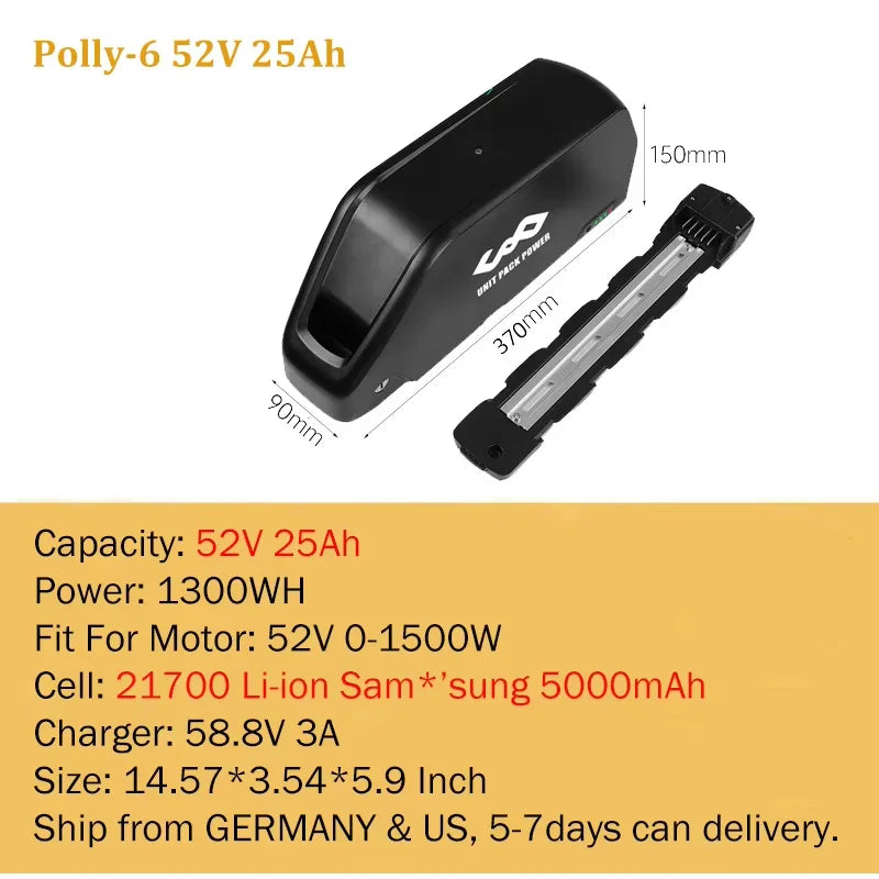 Polly Hailong Ebike Battery 36V 48V 52V 20Ah 18650