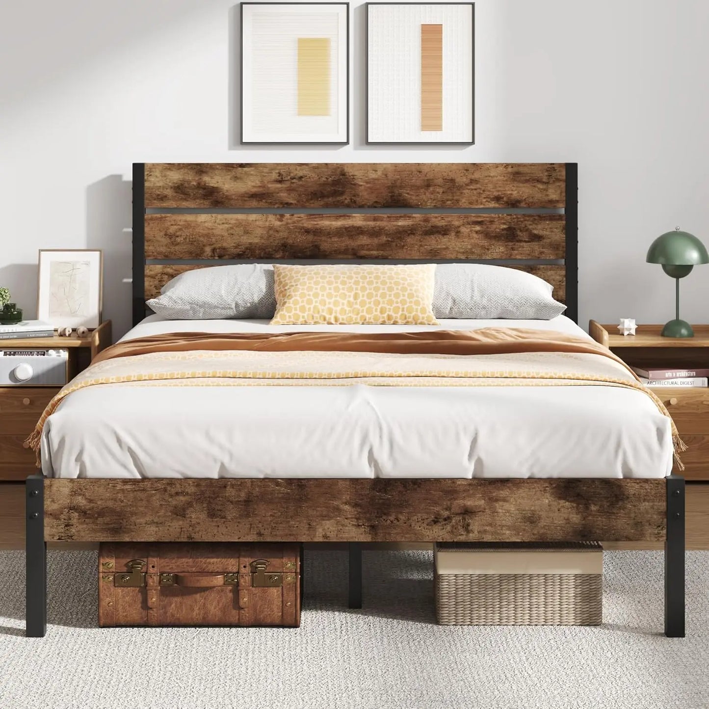 All Metal Bed Frame Headboard Footboard Under Bed Storage