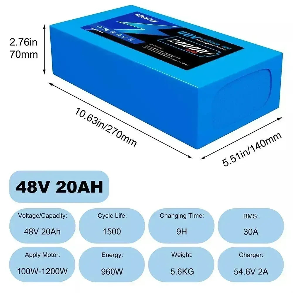 Aleaivy 36V 48V Electric Bike Battery Pack 10 16 20Ah LiIon