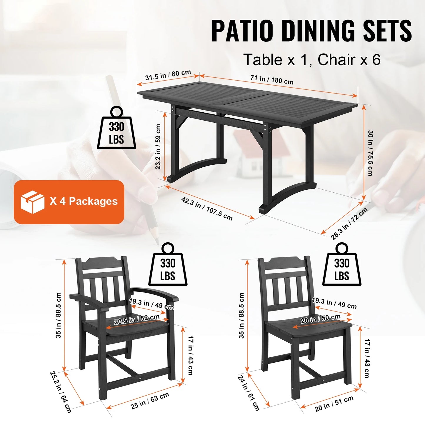 SucceBuy 7 Piece Patio Dining Set Outdoor Rectangle Table And Chairs All Weather