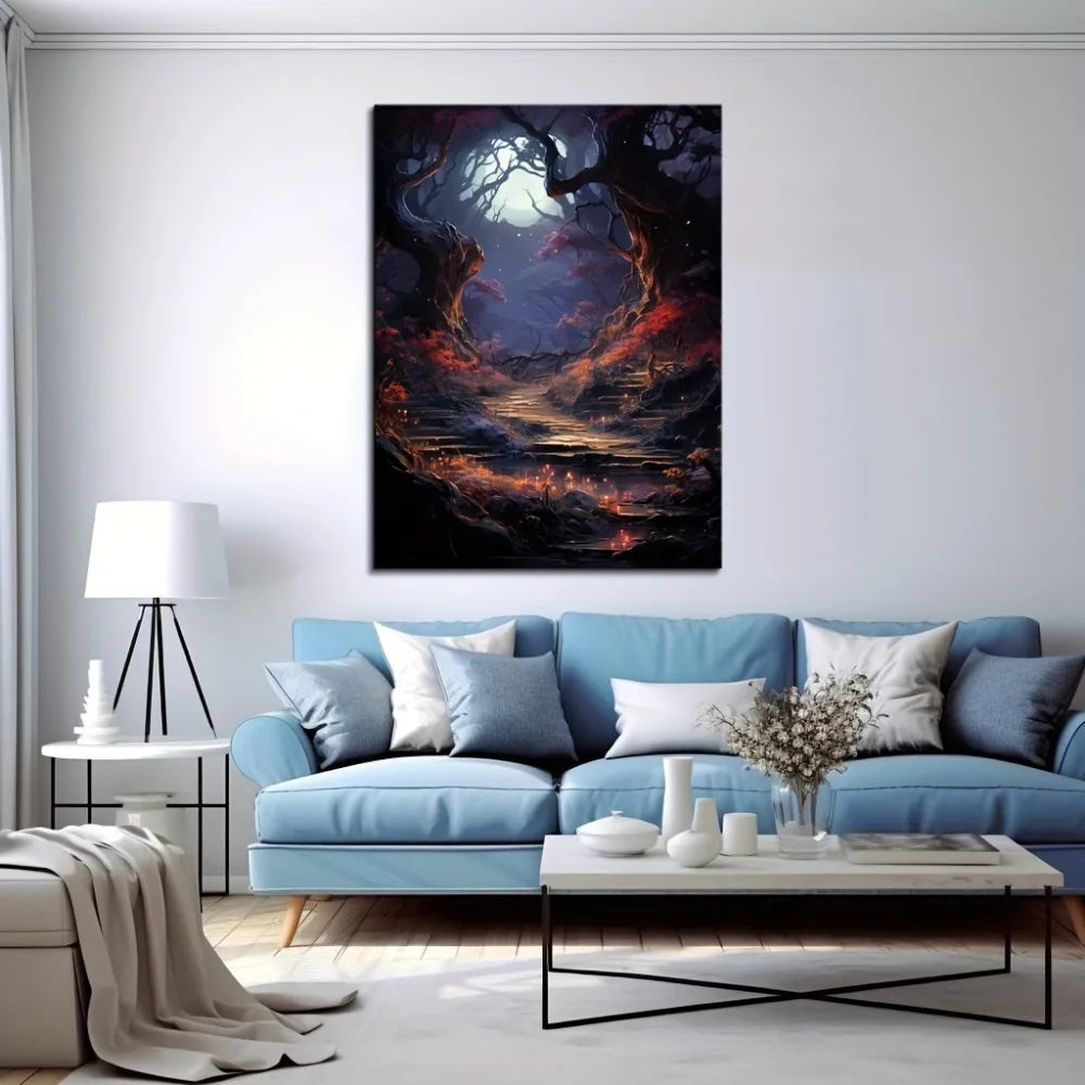 One Point Five Inch Solid Wood Frame Halloween Horror Forest Art Deco Picture