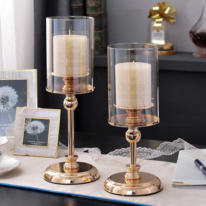 1PC Luxury Table Soft Decoration European Style Candlelight Dinner Crystal Metal Candle Holder