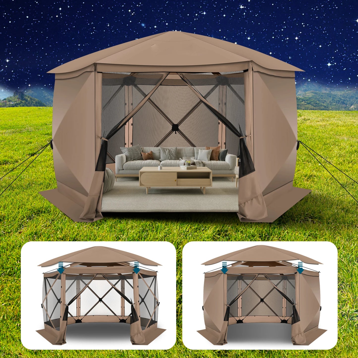 COBIZI Pop Up Gazebo Screen Tent 12x12 Camping Gazebo With Removable Roof Outdoor Screened Gazebo 5 Sidewalls 1800mm 300D Oxford