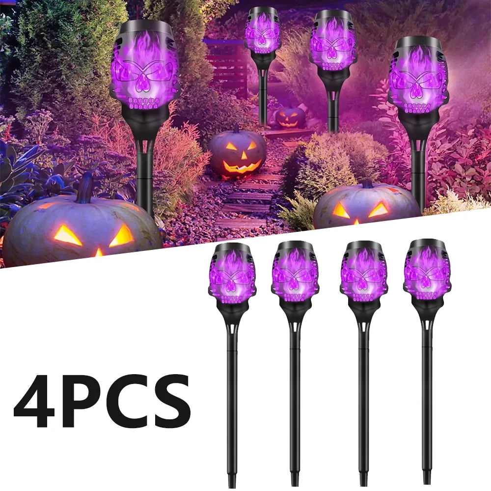 4 Pack Skull Shaped Solar Powered Night Lights For Garden