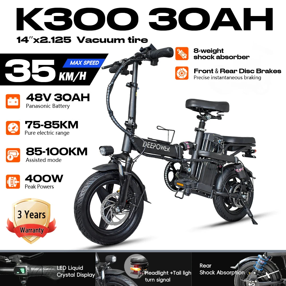 DeePower K300 Folding Electric Bike 21MPH 400W Motor
