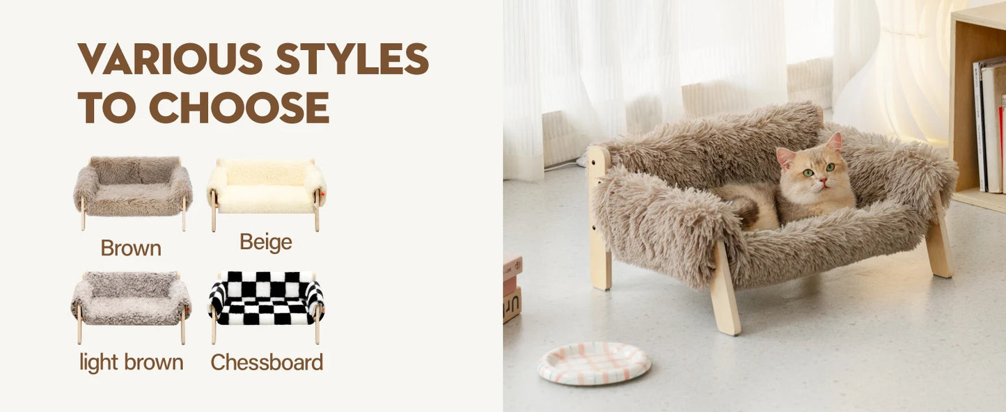 Mewoofun Elevated Wooden Cat Couch Bed With Removable Cover