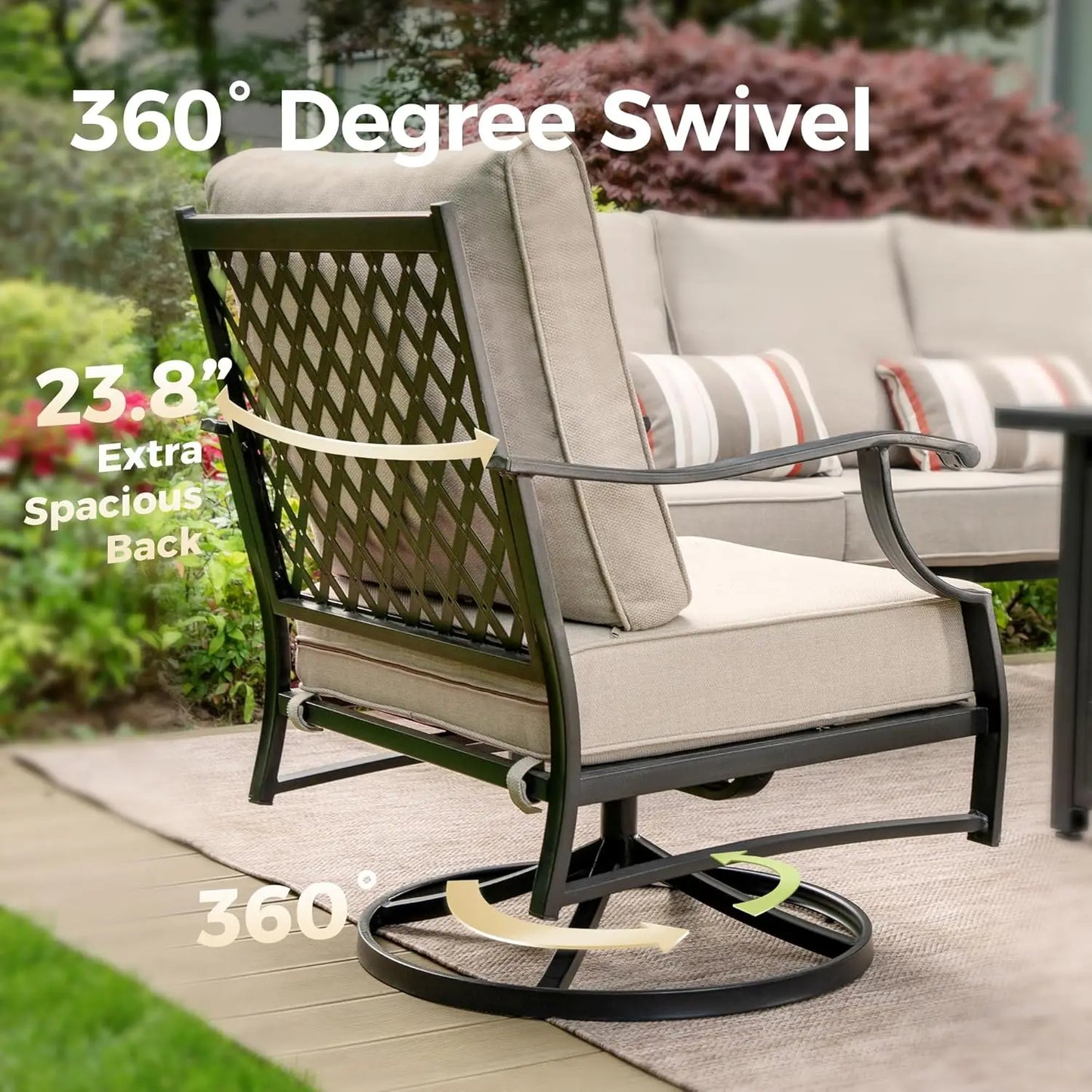 Set Of 2 Swivel Patio Chairs High Back Outdoor Metal Cushioned Bistro Seating