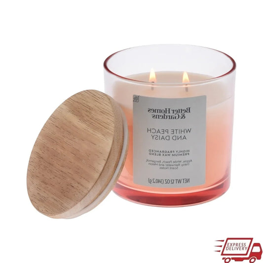 White Peach Daisy Scented Two Wick Ombre Jar Candle 12 Ounce Paraffin Blend Wax