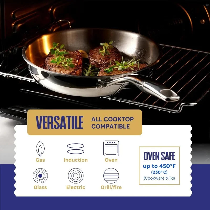 5 Ply Stainless Steel Pots and Pans Set 14 Piece Induction Non Toxic Oven Safe Best 18 8 Full Clad Professional Kitchen Cooking Heavy Chef Quality