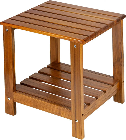 Two Tier Teak Side Table for Outdoor Patio Garden and Living Room