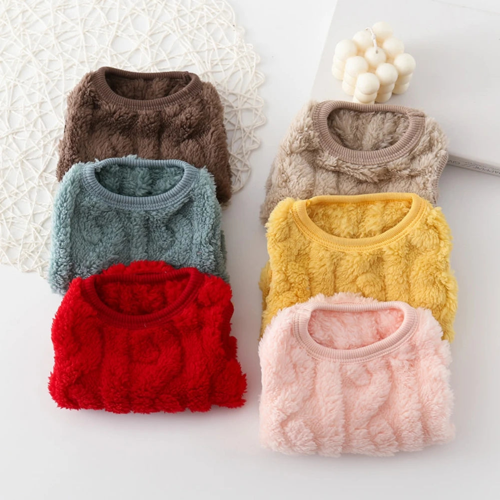 Solid Cute Wavy Double Sided Puppy Kitten Warm Coat Sweater for Small Dogs Cats