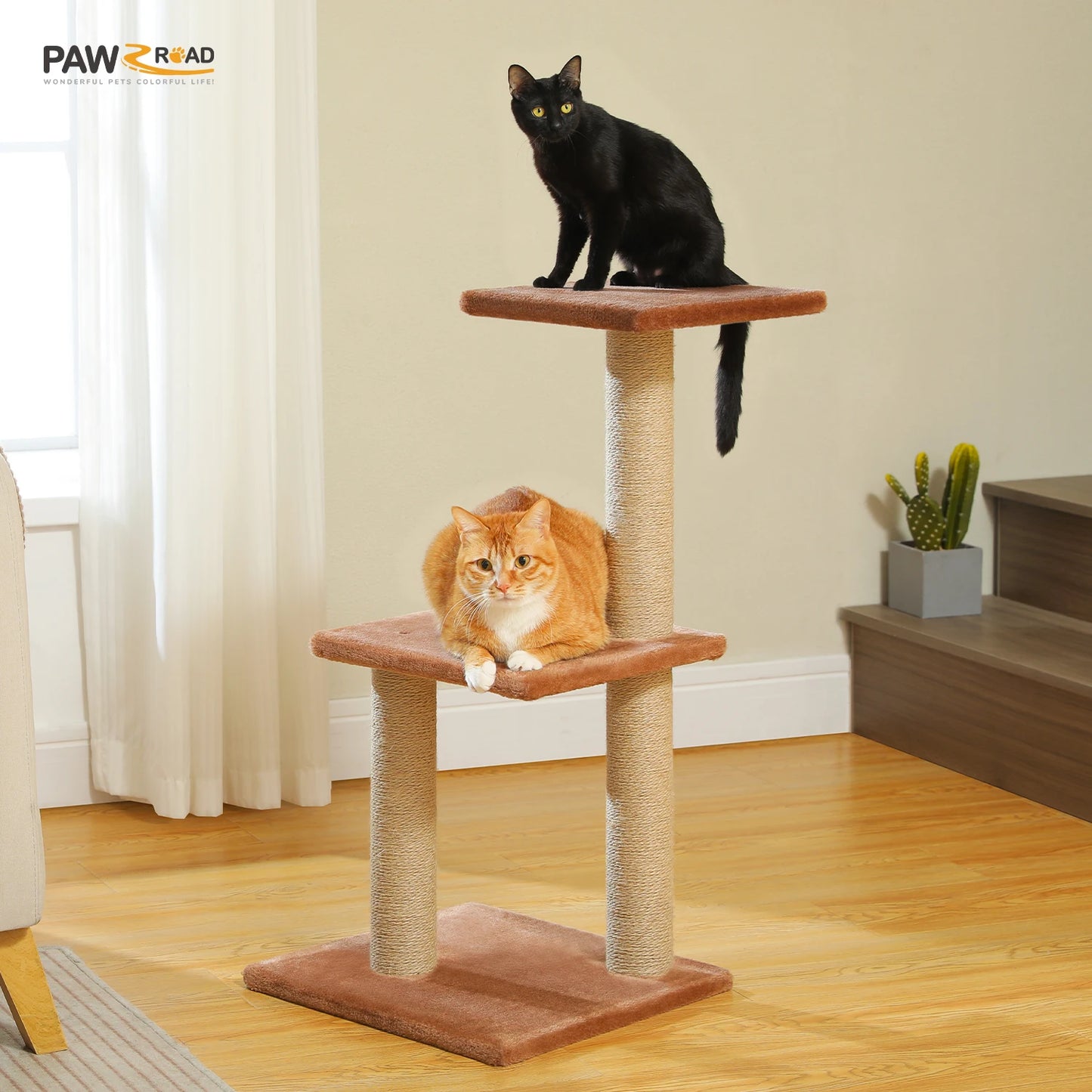 PAWZ Road Cat Tree Indoor 3 Tier Activity Tower With Scratching Posts Grey