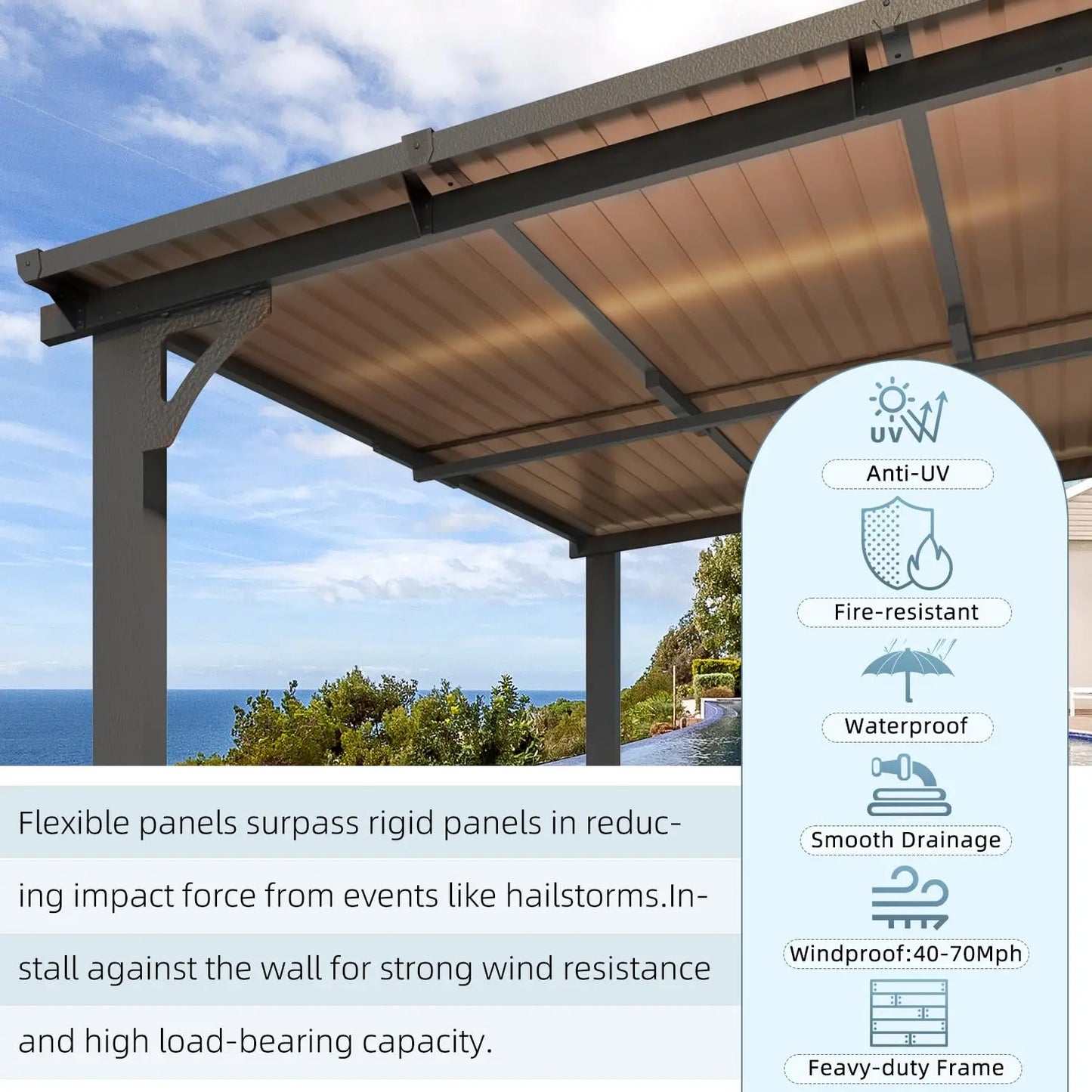 14x10 Patio Gazebo Hard Top Lean To Pergola Aluminum Frame 140 Sq Ft Shade