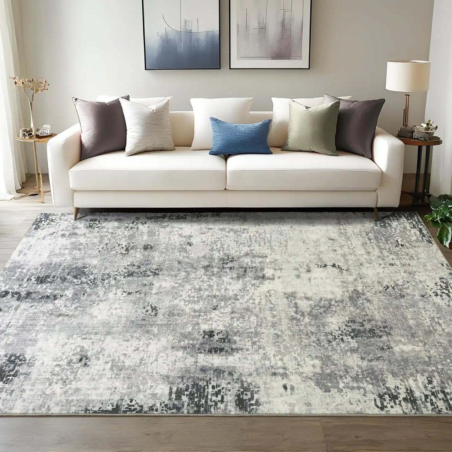 Living Room Area Rugs Soft Large Modern Abstract Boho Vintage Machine Washable Non Slip Carpet Low Pile Rug