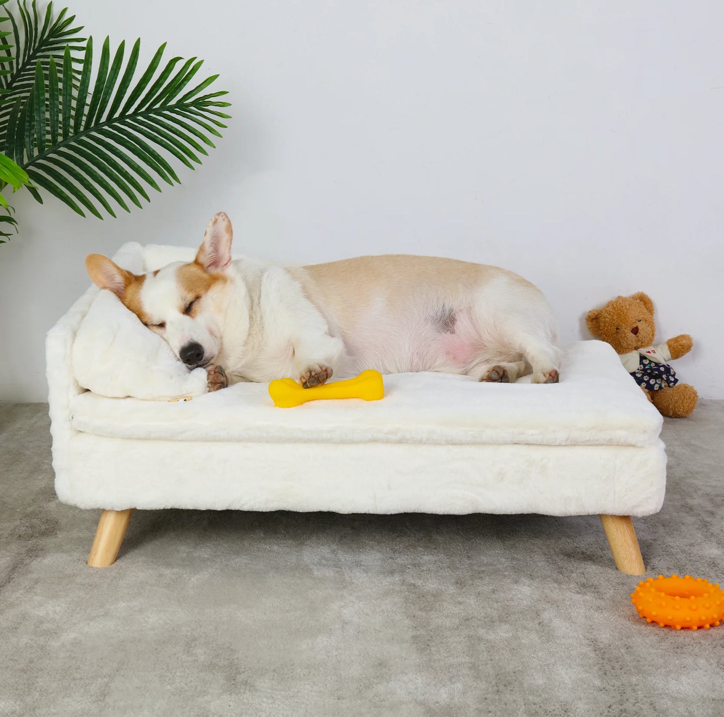 Elevated Pet Bed With Solid Wood Legs Dog Cat Sofa Plush