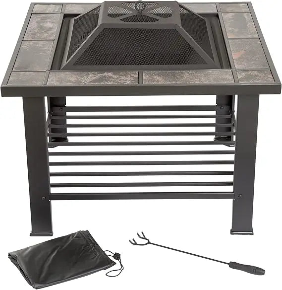 Fire Pit Set Wood Burning Spark Screen Outdoor Log Poker