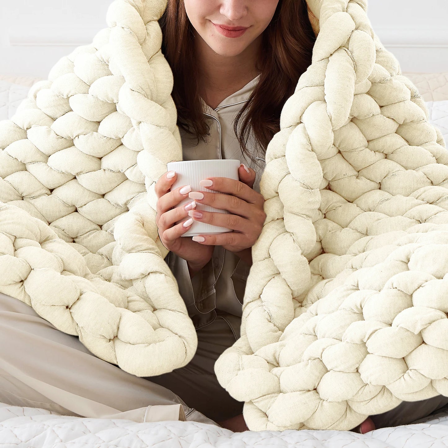 Simple Opulence Handmade Chunky Knit Weighted Blanket for Adults Cooling Heavy Cable Knitted Throw Blanket Home Decor for Sofa