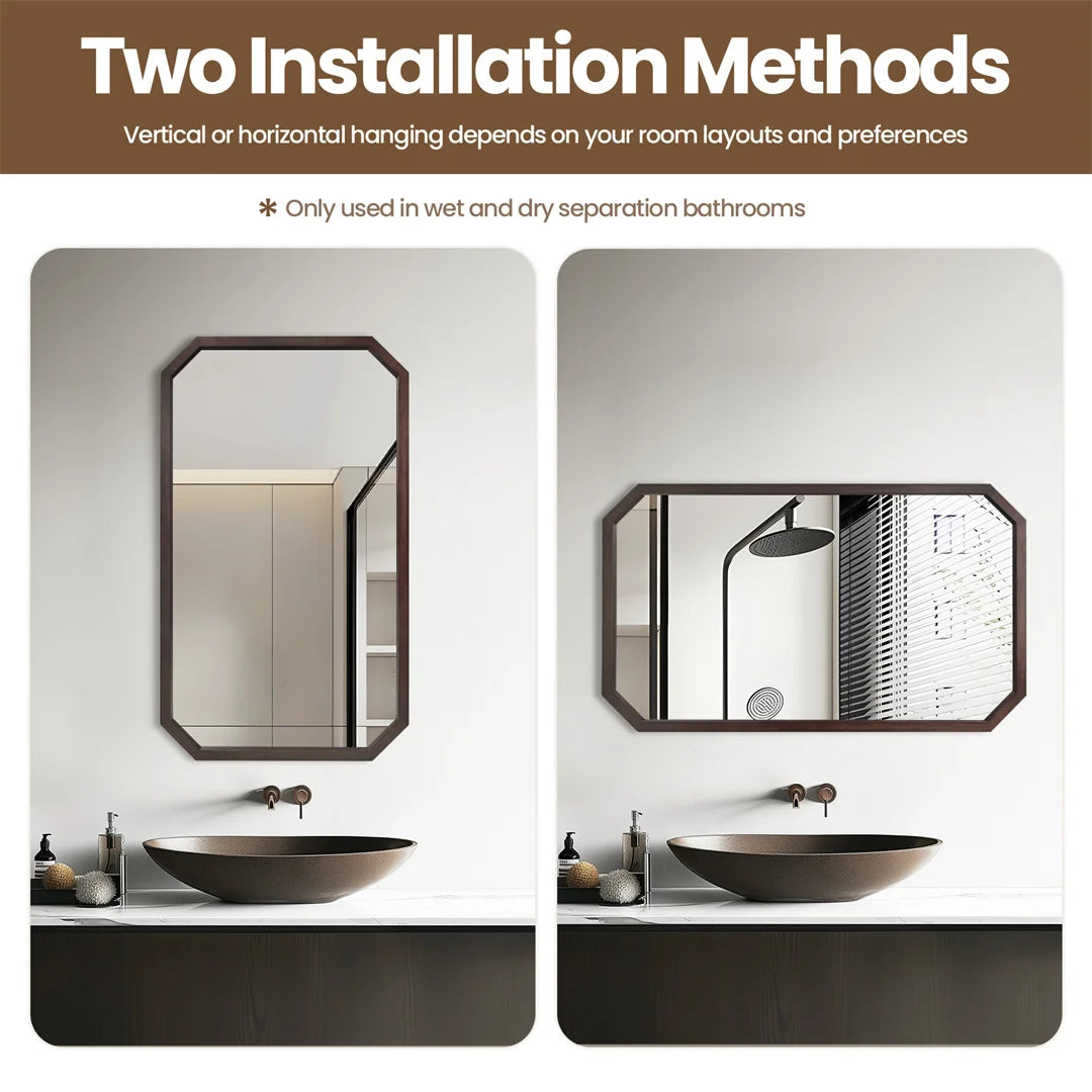 LUVODI Wall Mounted Decorative Mirror with Black Walnut Wood Frame for Living Room and Entryway